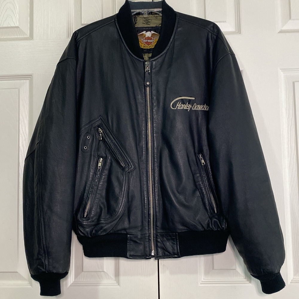 Vintage Harley Davidson Jacket Mens M Black V-Twin Power Leather Bomber